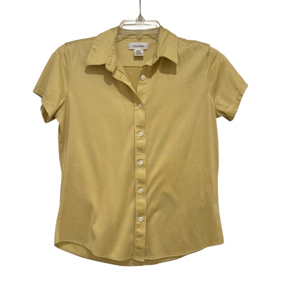Calvin Klein Tops - NWOT Calvin Klein Short Sleeve Button Up Shirt.  Mustard color. Size 8.